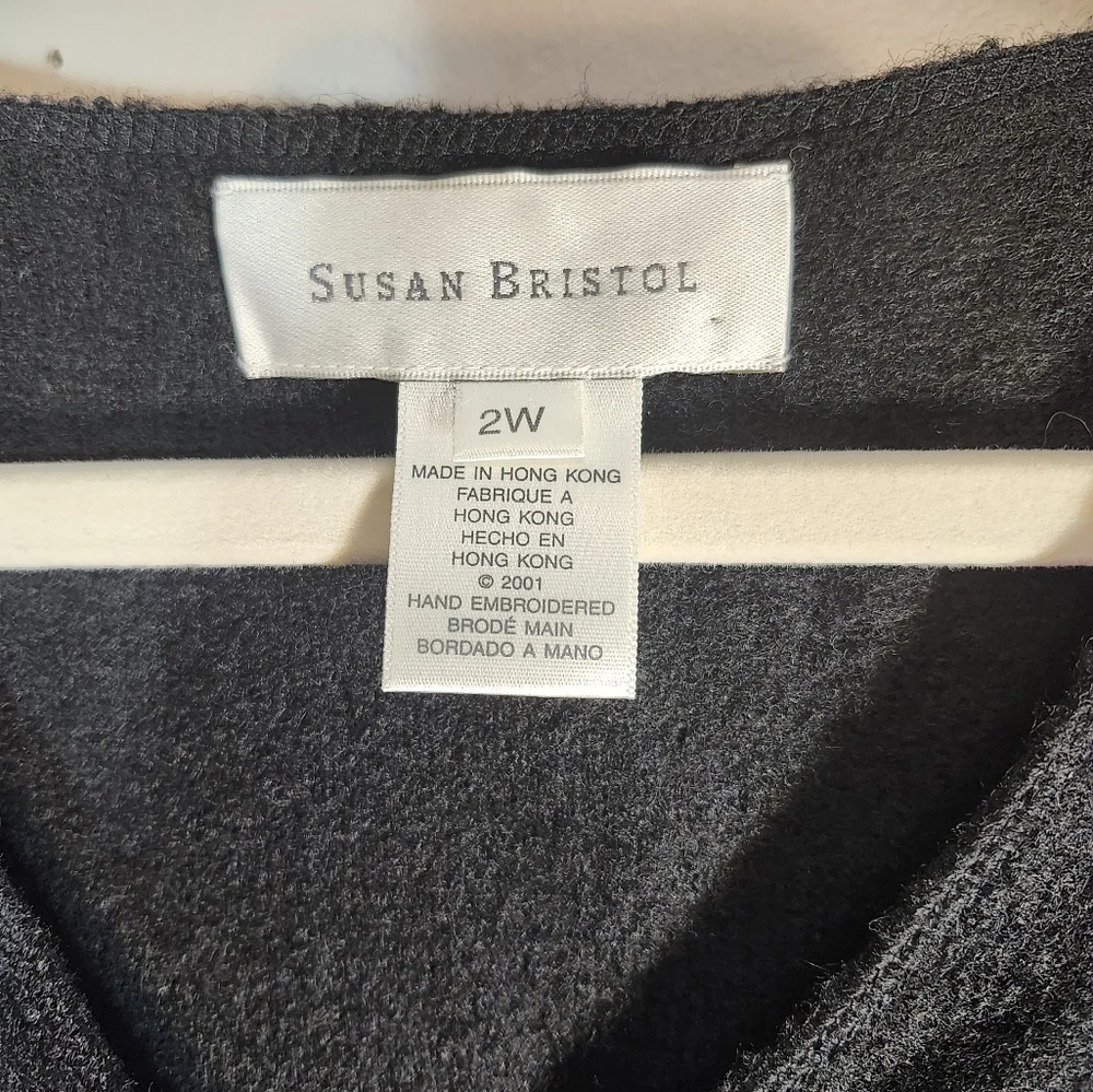 Susan Bristol Black Cardigan with Handsitched Embroidery 100% Wool Sz 2W - Picture 2 of 8